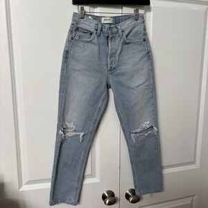 Revolve Agolde Riley High Rise Straigth Crop Womens 25 Distressed Org Cotton USA